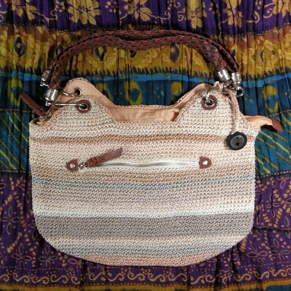 Woven striped slouch handbag purse